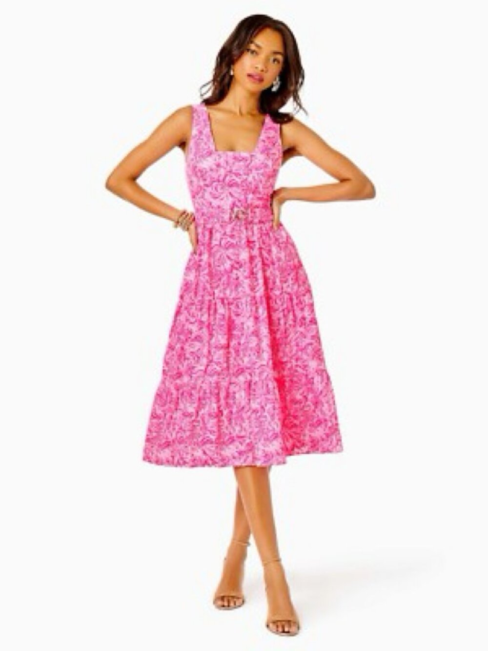 🛍 Lilly Pulitzier McKinnon Midi Dress in Pink Blossom Foxy Llama